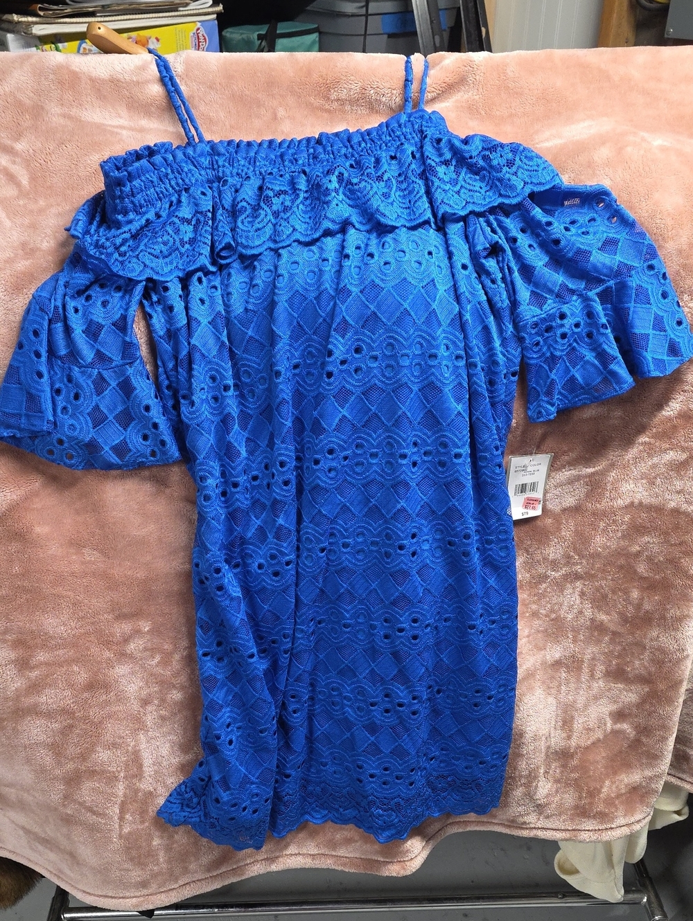 Danny & Nicole Royal Blue Strapless Lace Off-Shoulder Dress